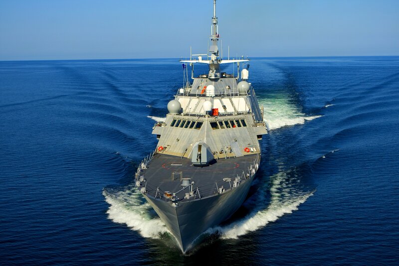 Military Ship at Sea — Blue