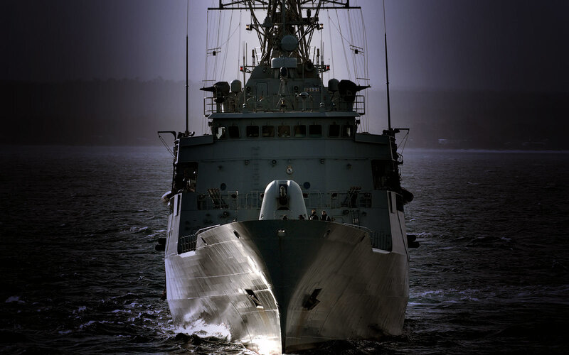 Military Ship at Sea — Gray