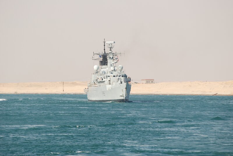 Military ship in a canal