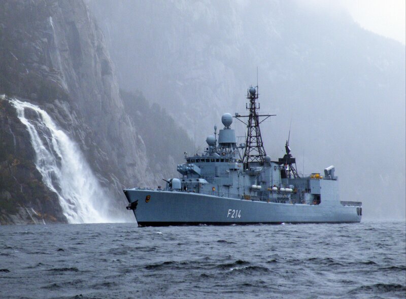 Military Ship in Fjord