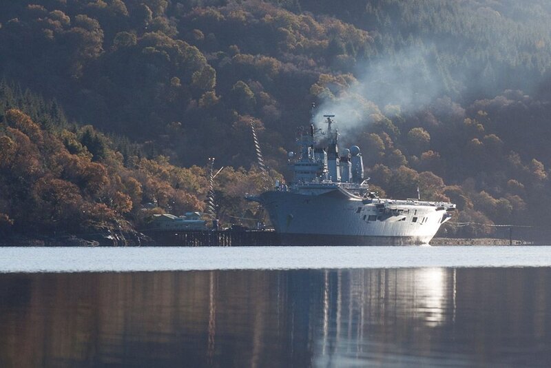 Military Ship in Harbor — Gray