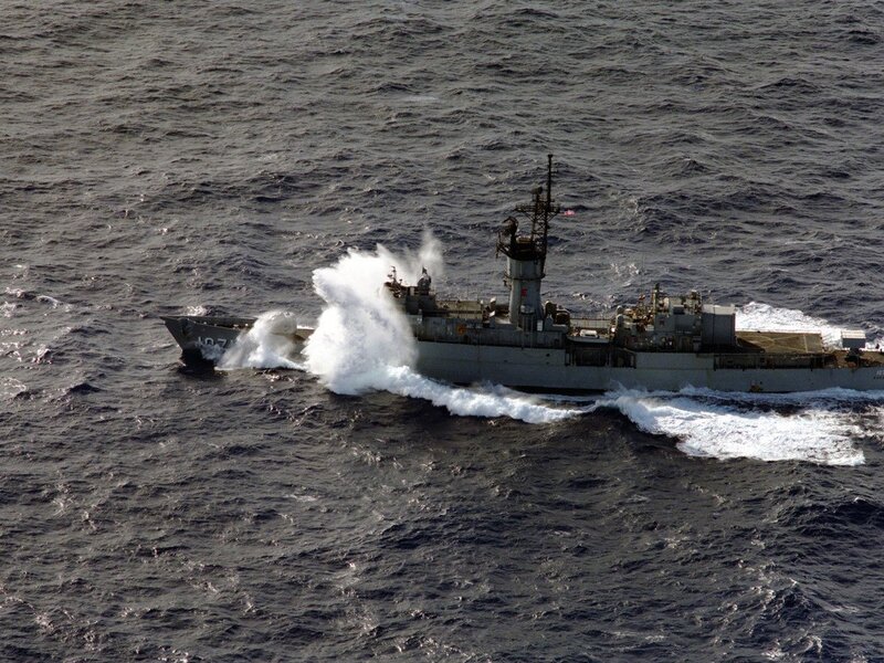 Military Ship in Ocean — Gray