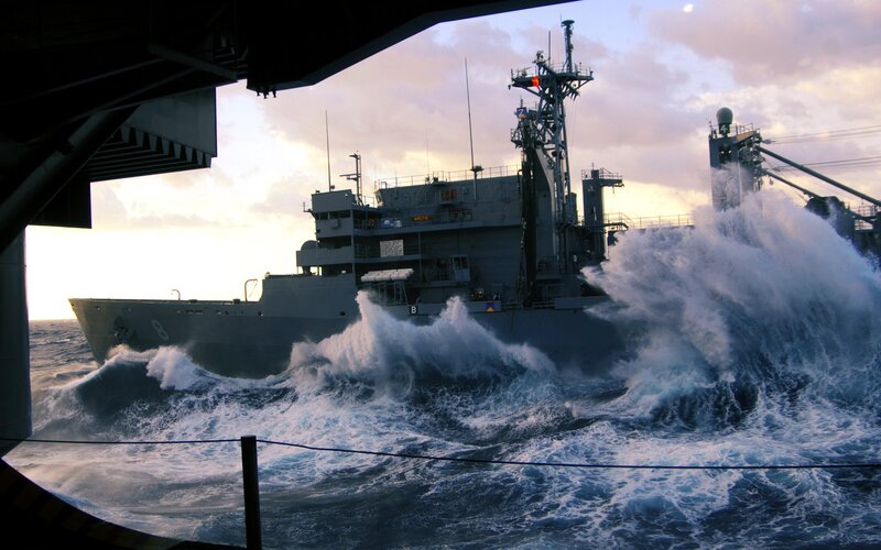 Military Ship in Rough Seas — Gray