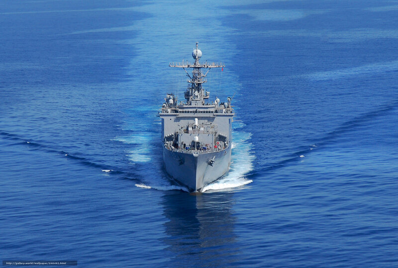 Military ship sailing on ocean
