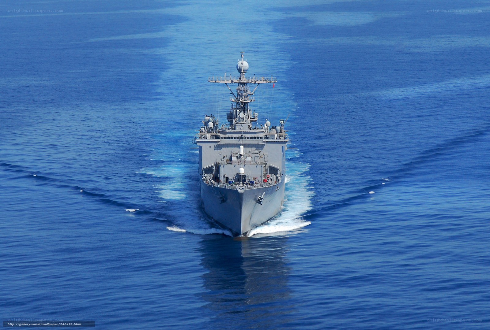 Military ship sailing on ocean