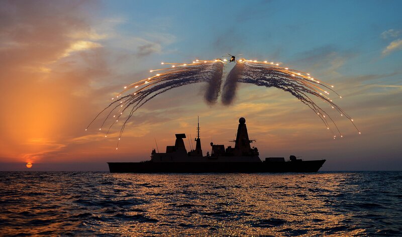 Military Ship with Flares