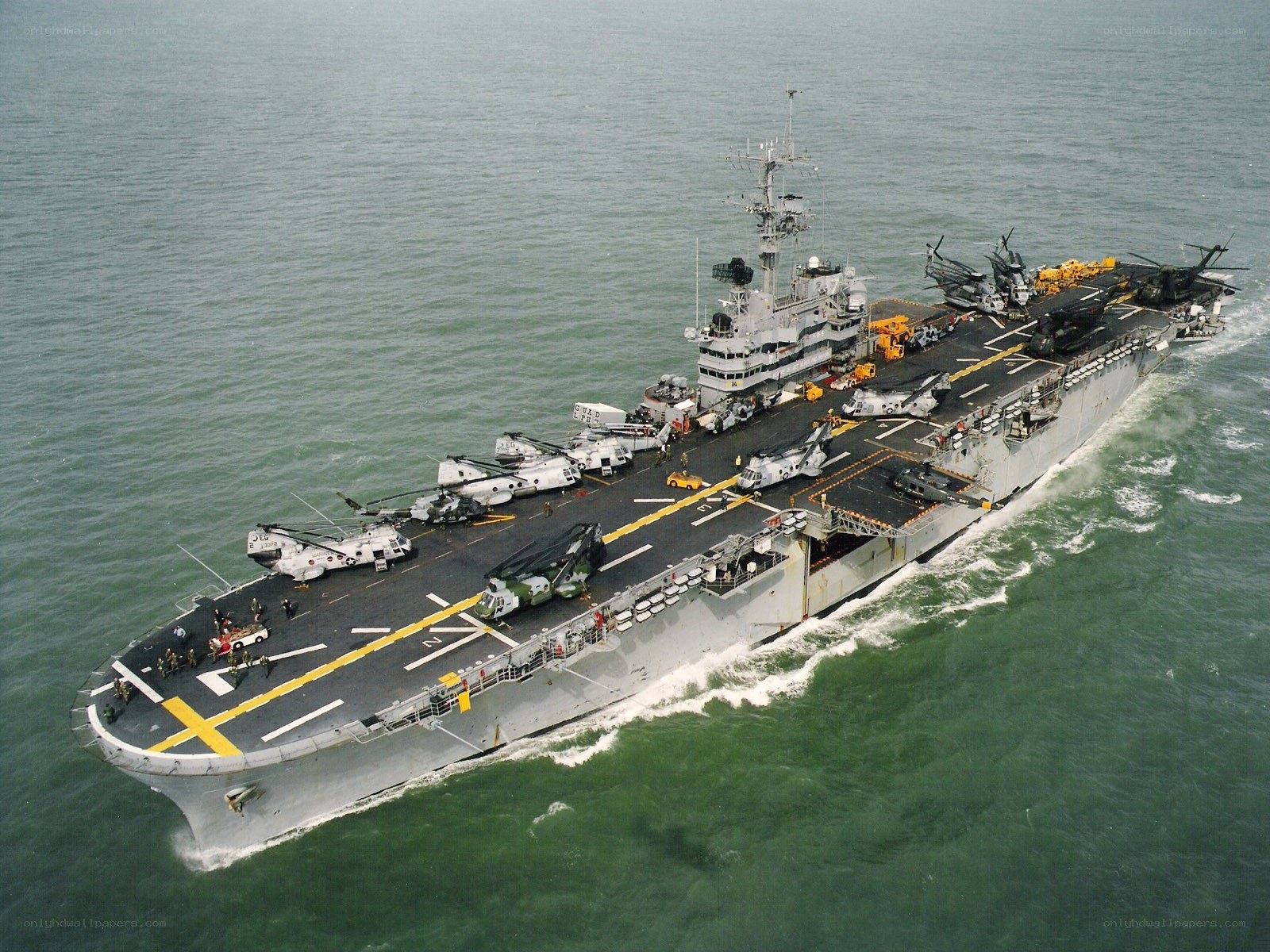 Military ship with helicopters