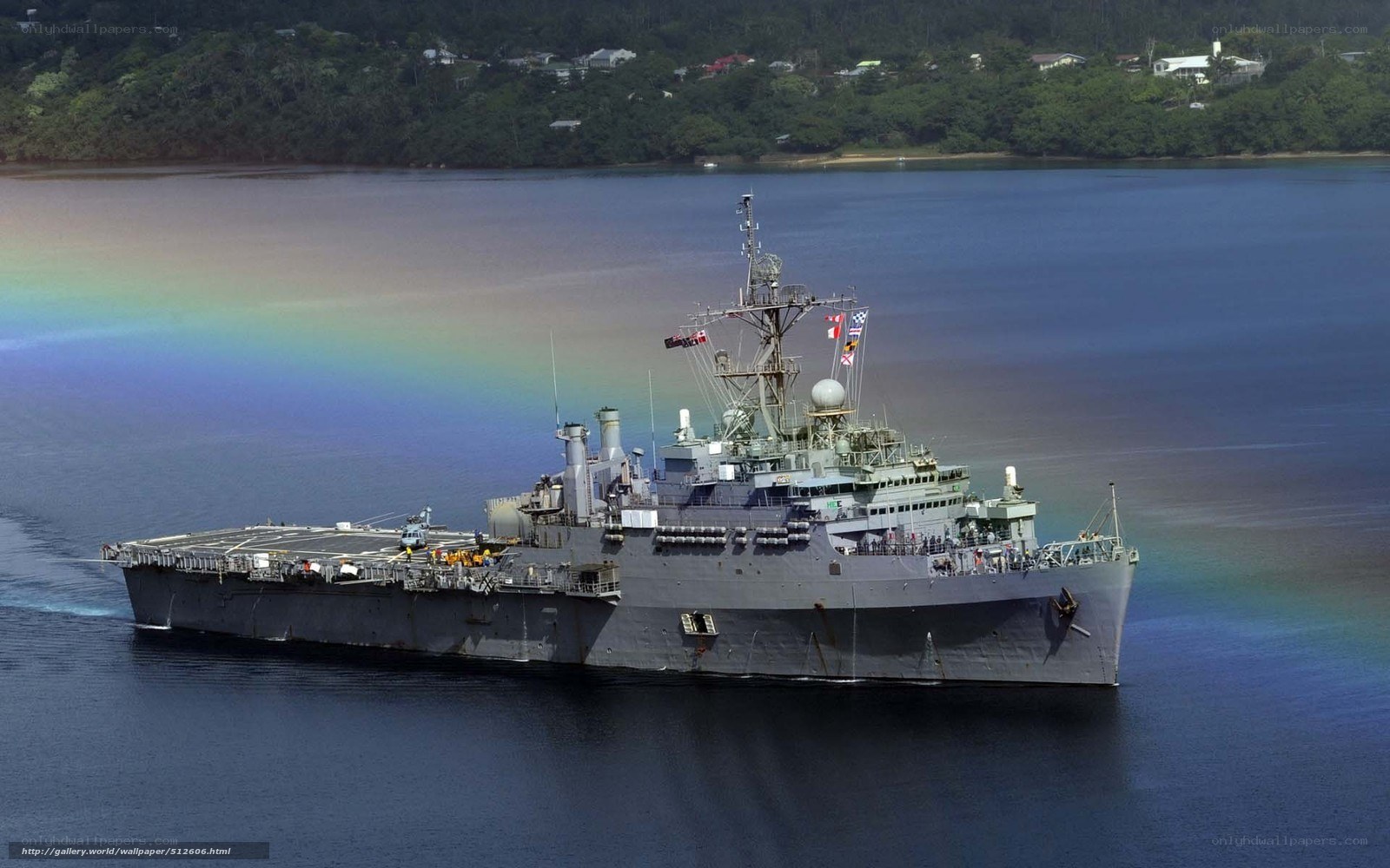 Military ship with rainbow