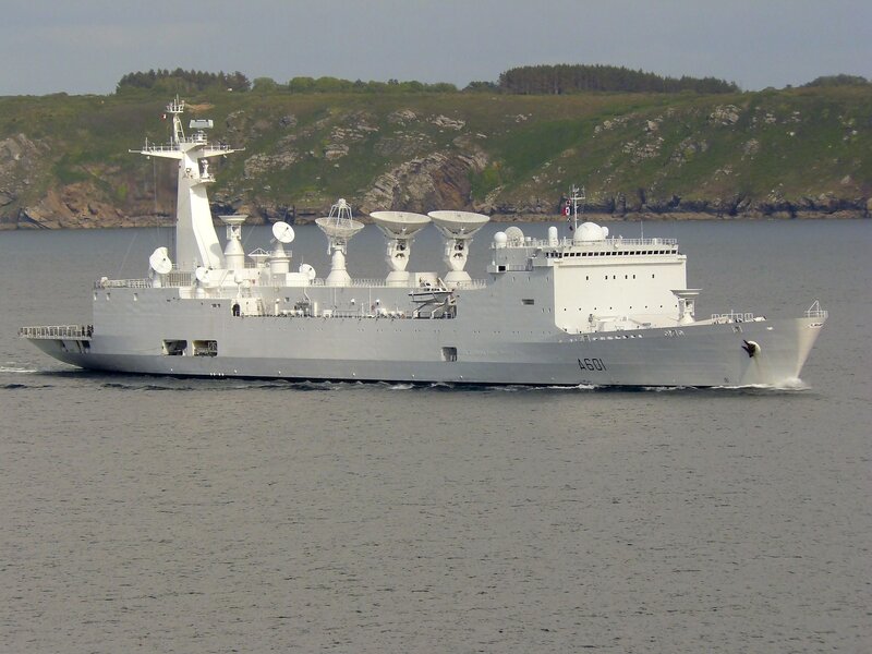 military ship with satellite dishes
