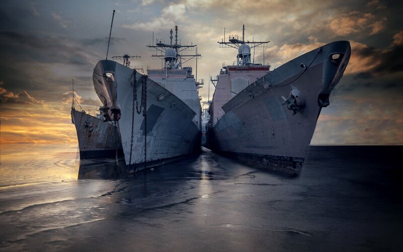 Military Ships at Dock