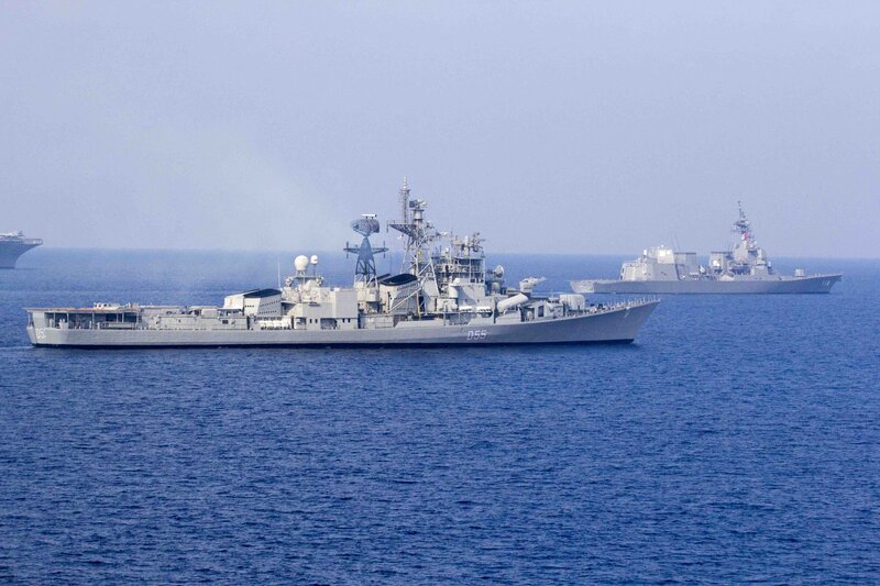 Military Ships at Sea — Blue, Calm, Afternoon, Photograph, Ocean, Sky