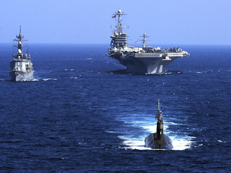 Military Ships at Sea — Blue, Calm, Afternoon, Photograph