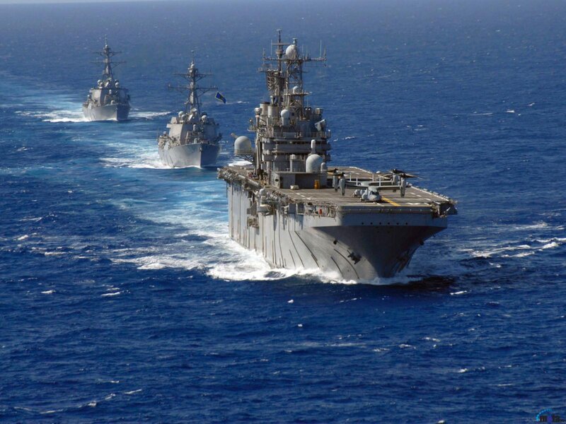 Military Ships at Sea — Blue