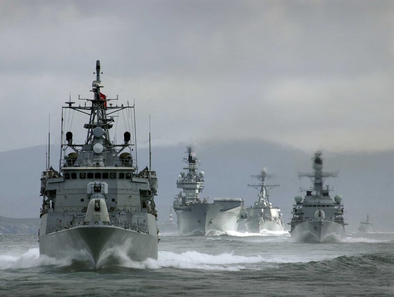 Military Ships at Sea — Gray, Dramatic, Photograph