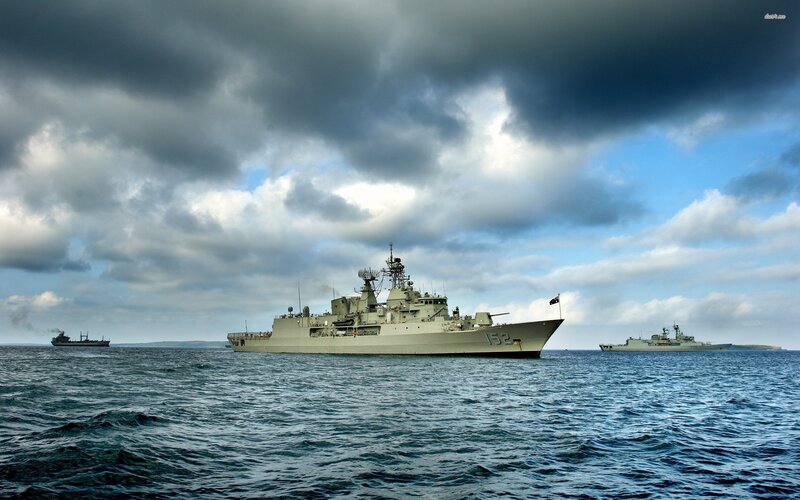 Military Ships at Sea — Gray