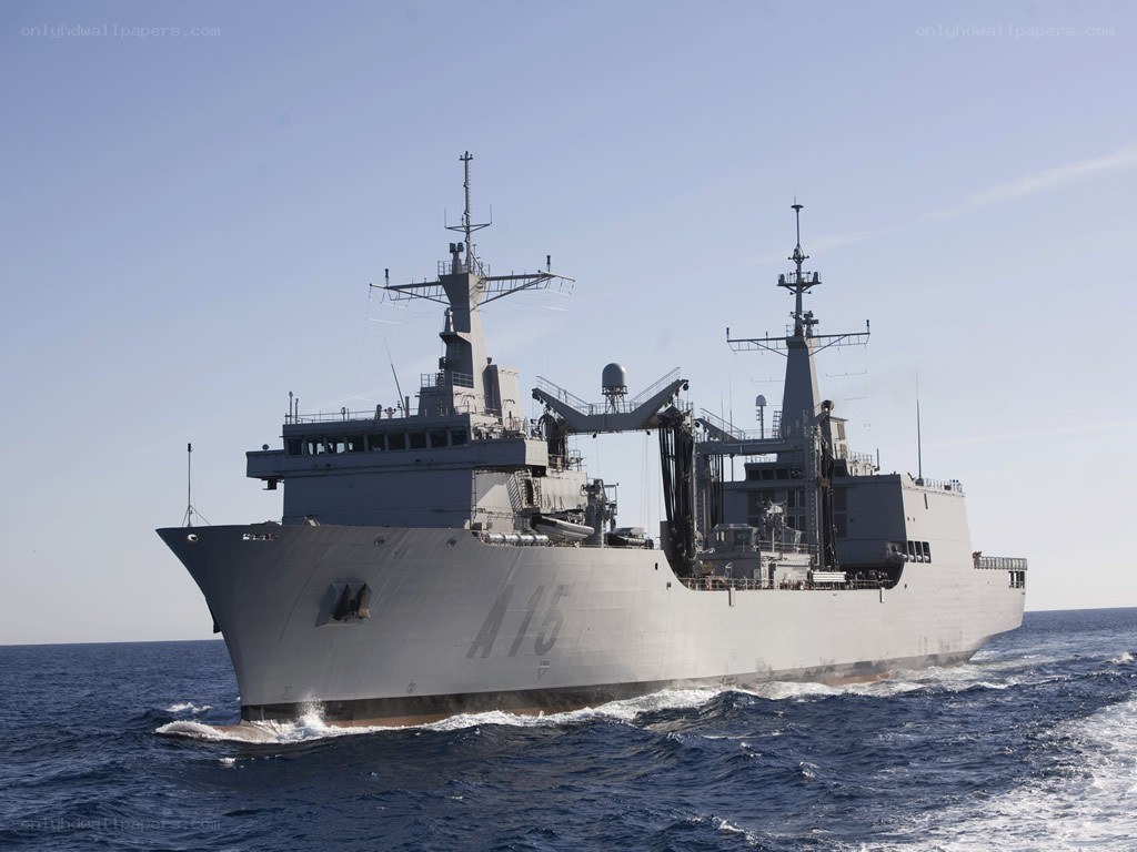 Military supply ship at sea