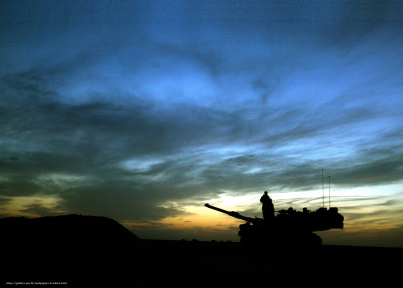 Military tank at dusk