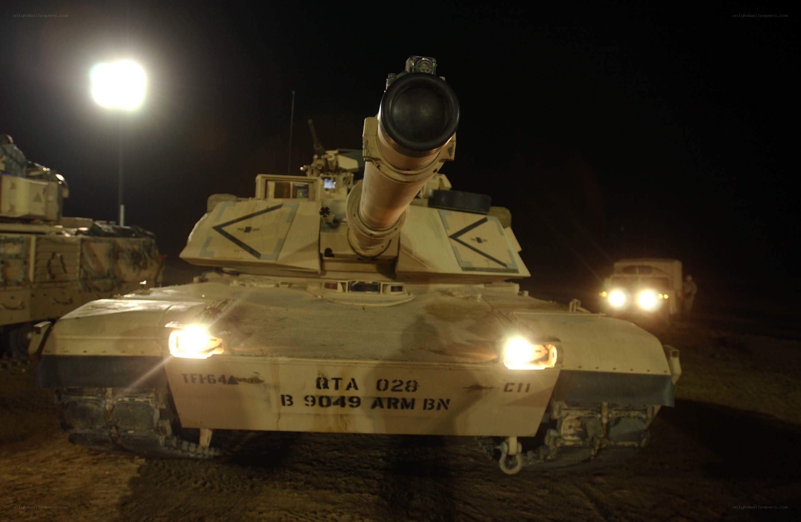 Military tank at night