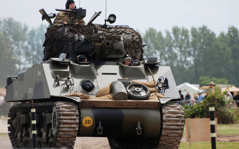 Military tank at outdoor event