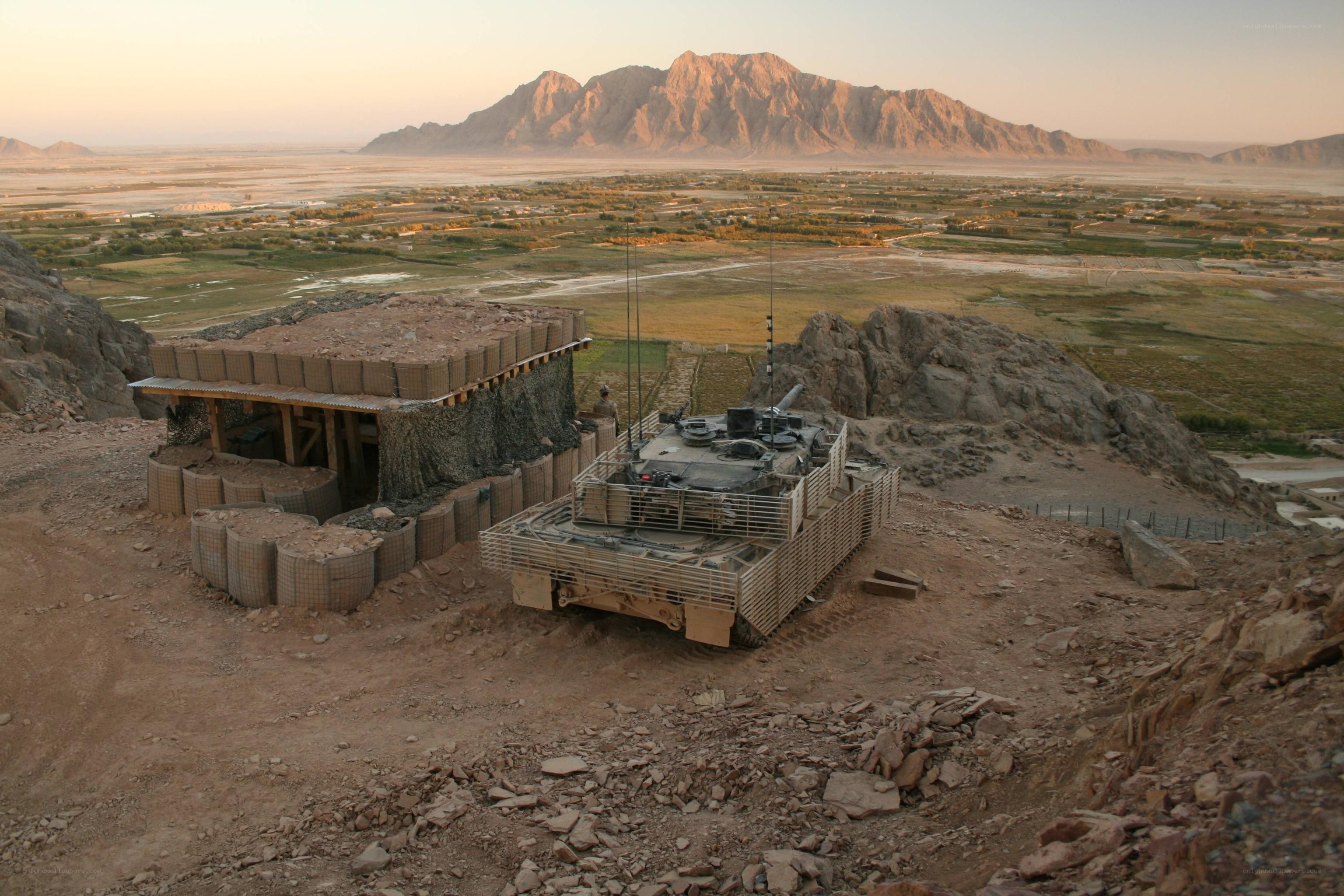 Military tank at outpost