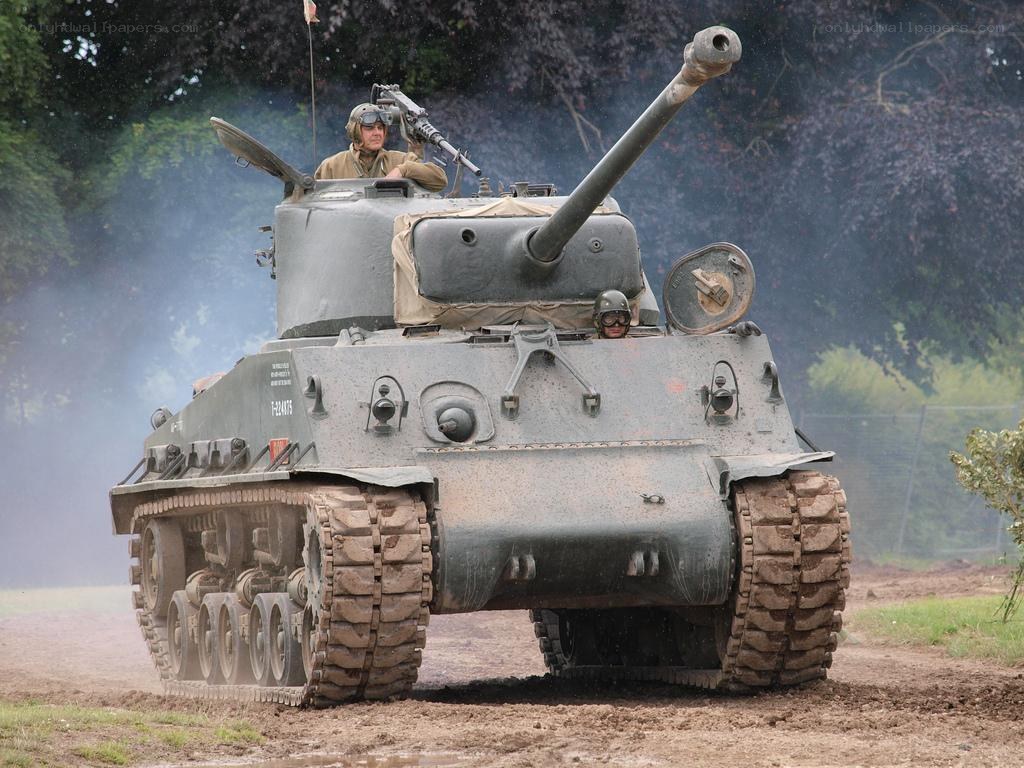 Military tank in action