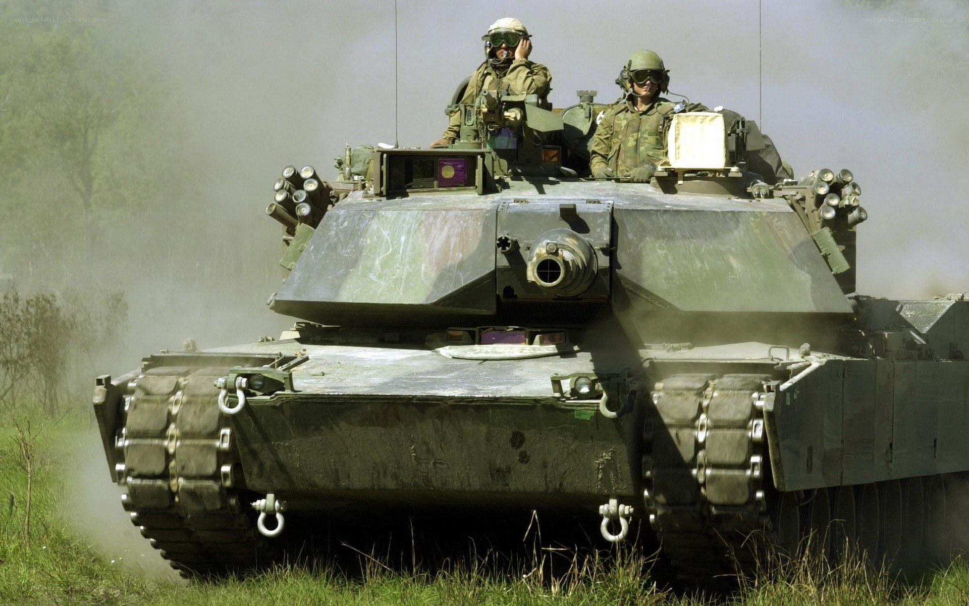 Military tank in action