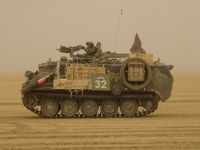 Military tank in desert