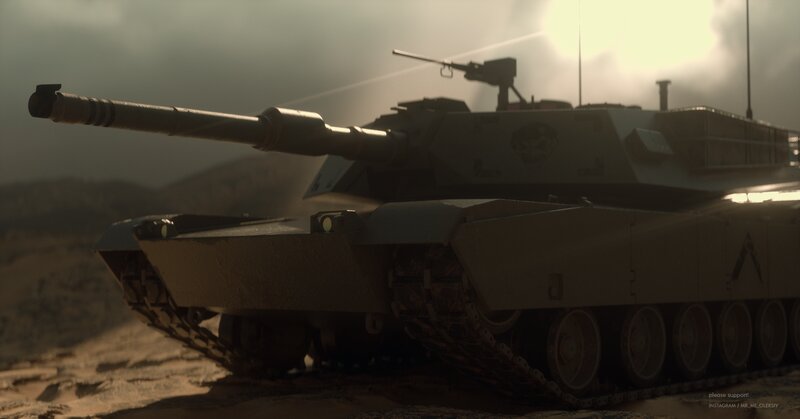 Military Tank in Desert — Brown, Dramatic, Sunset, 3d Render