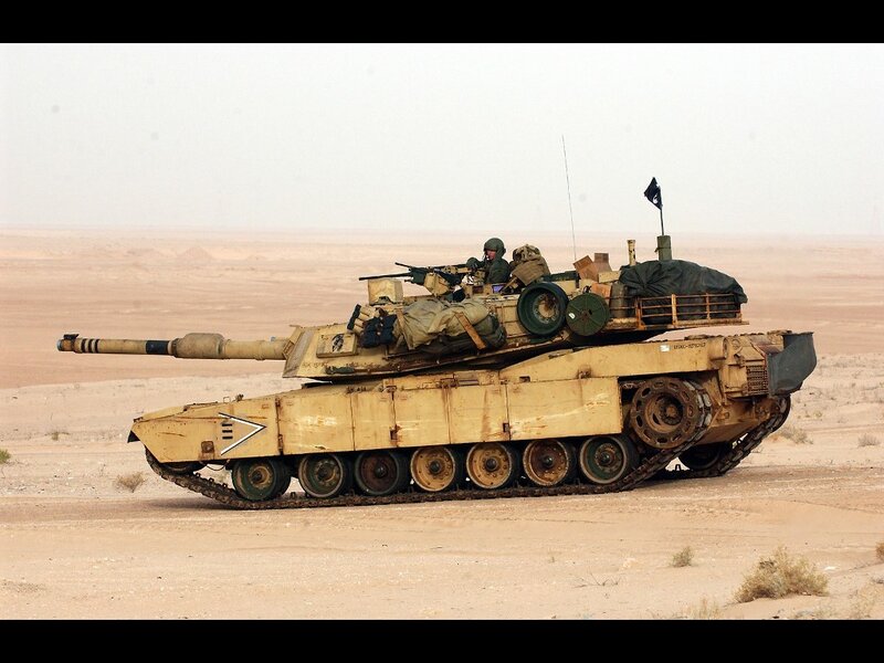 Military Tank in Desert — Tan, Arid