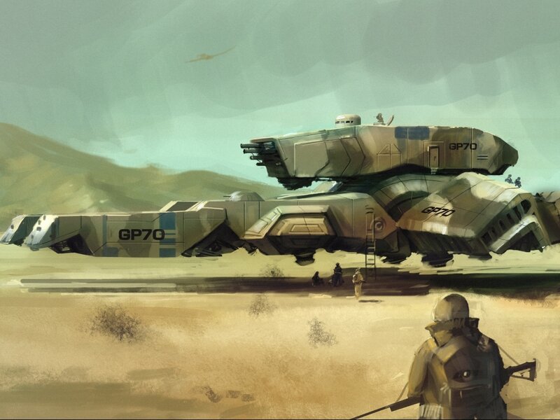 Military Tank in Desert — Tan, Desolate