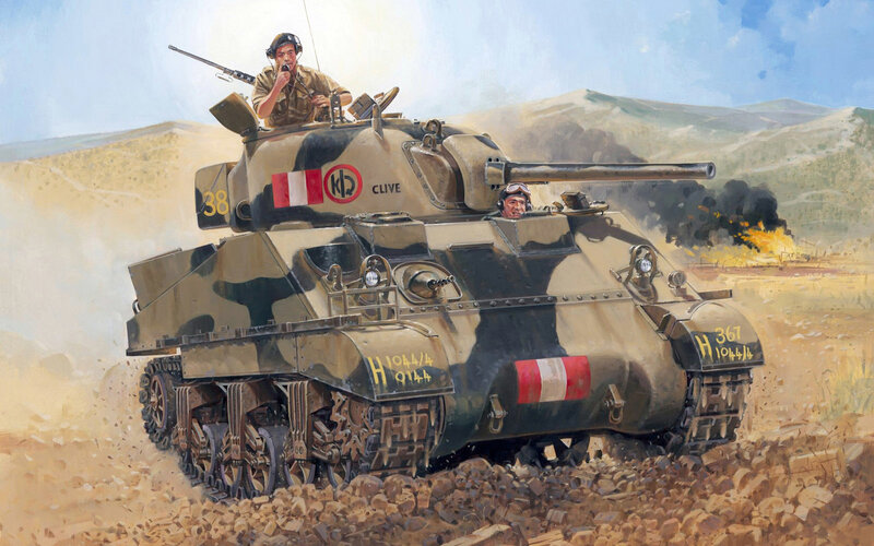 Military Tank in Desert — Tan, Dramatic
