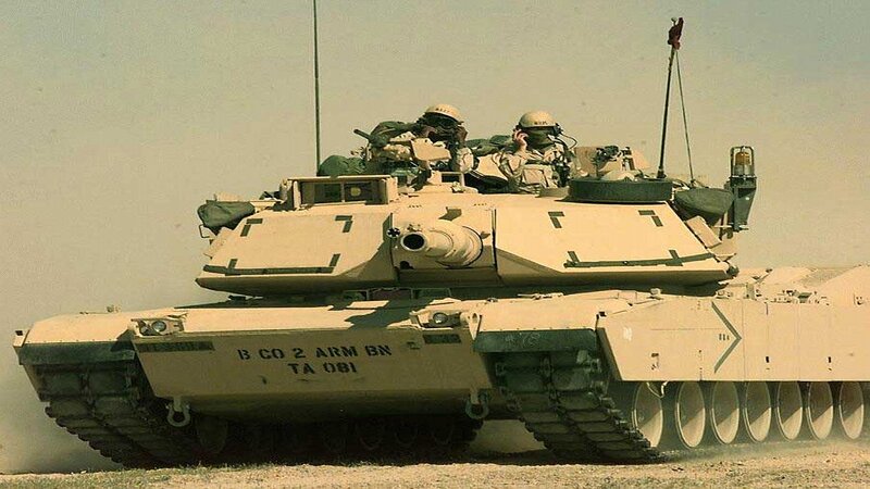 Military Tank in Desert — Tan, Dusty