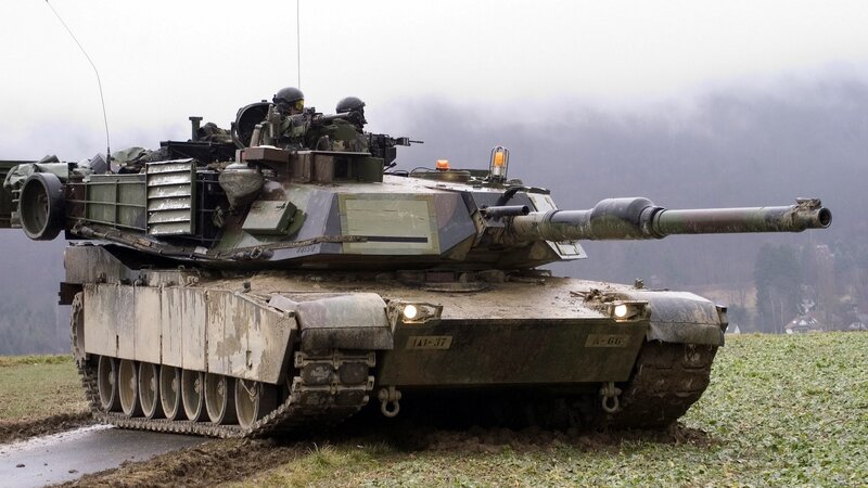 Military Tank in Field — Green, Overcast, Photograph
