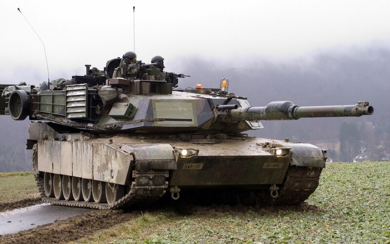 Military Tank in Field — Green, Overcast