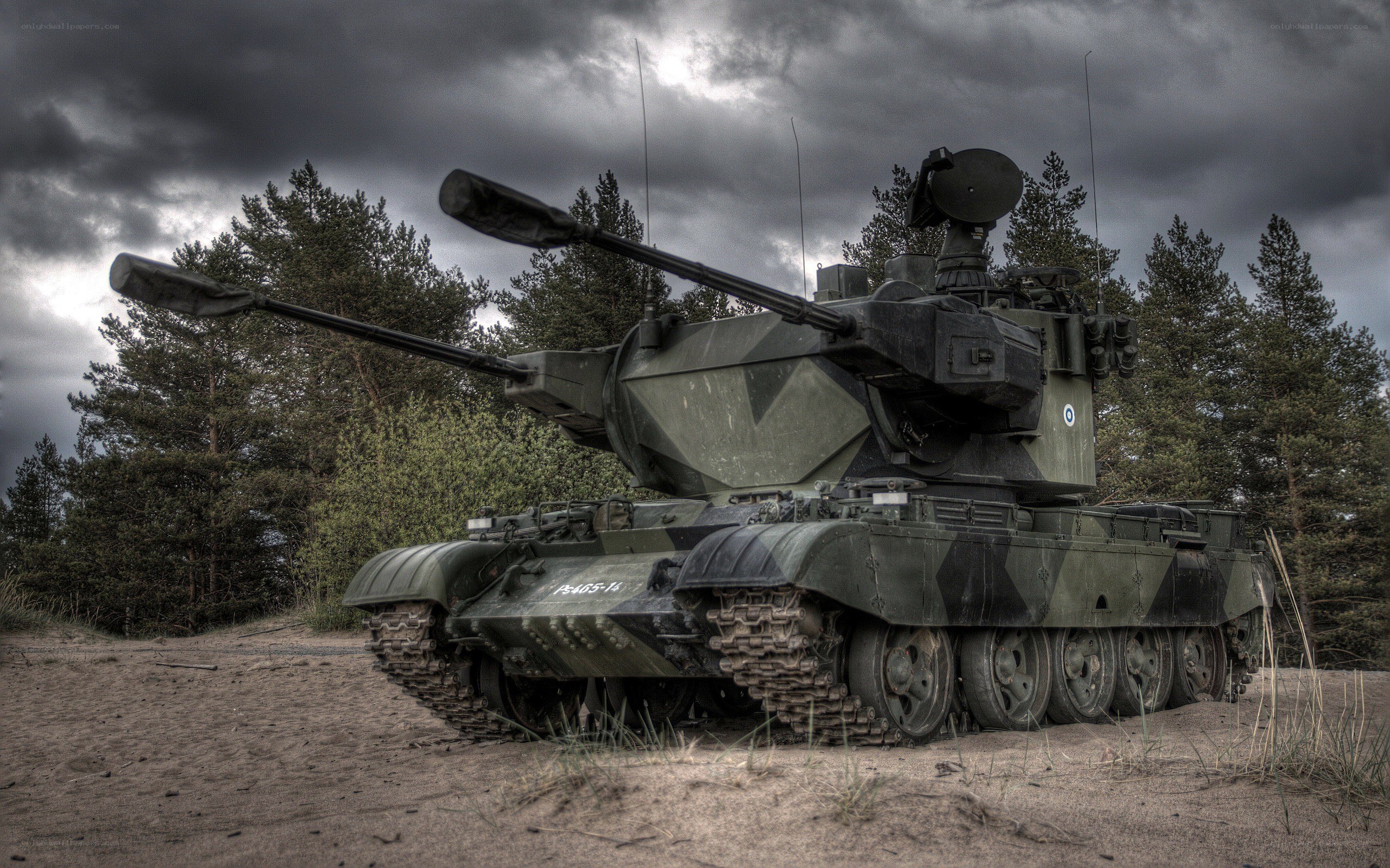 Military tank in forest