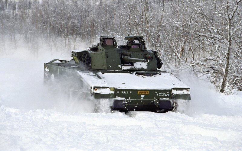 Military Tank in Snow — White