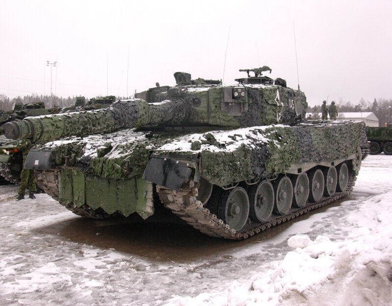 Military tank in snowy environment