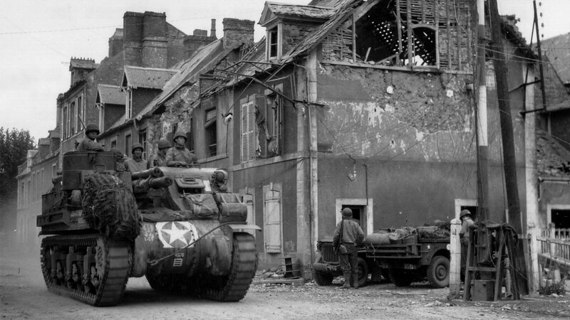 Military Tank in Town — Black, Dramatic