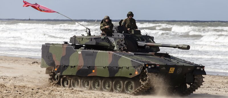 Military Tank on Beach — Green, Dramatic, Afternoon