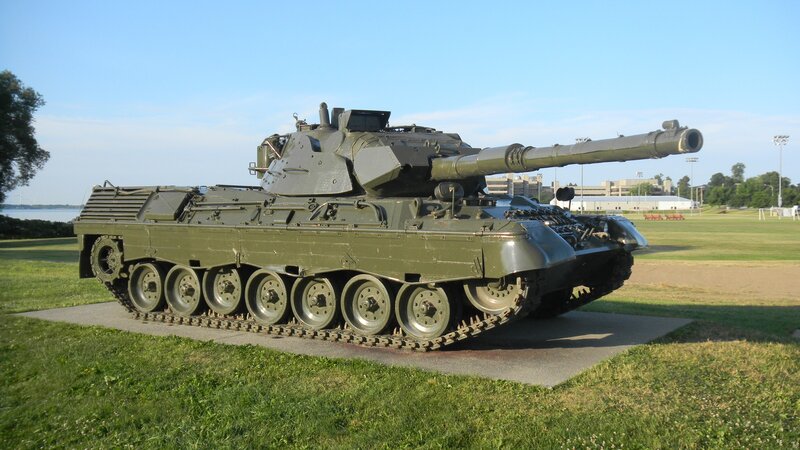 Military Tank on Display — Green, Serene