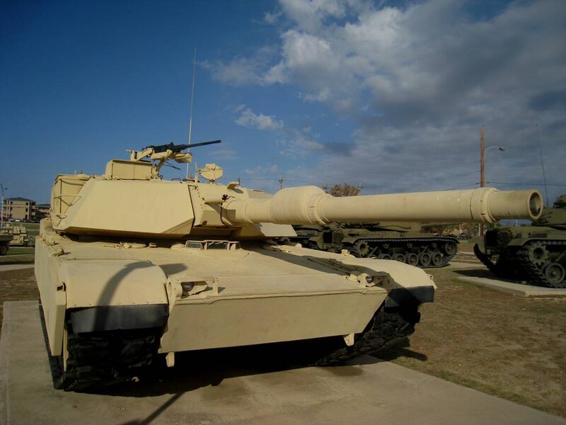 Military Tank on Display — Tan