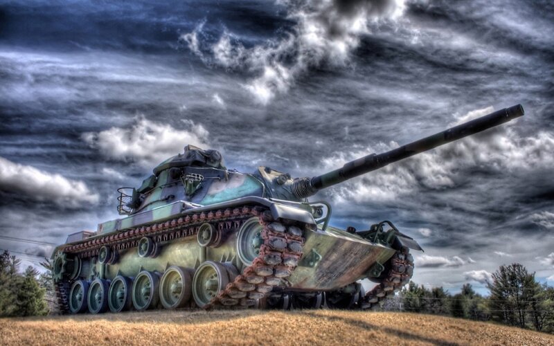 Military Tank on Hill — Green, Dramatic