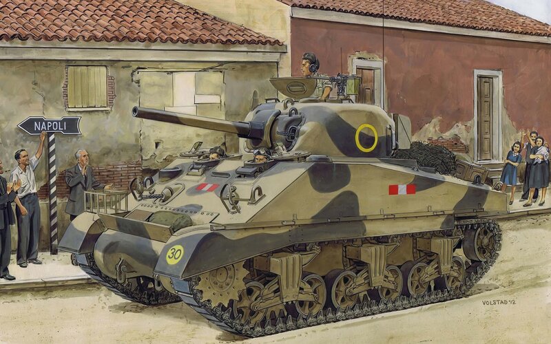 Military Tank on Street — Tan