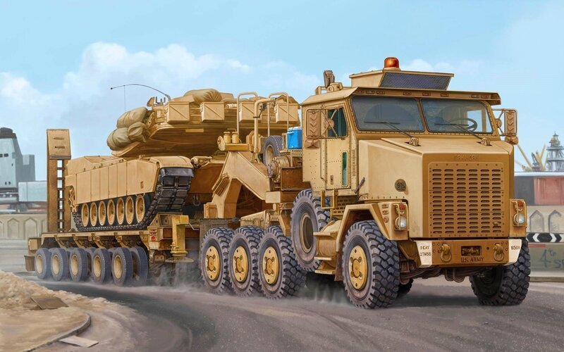 Military Tank Transporter — Tan