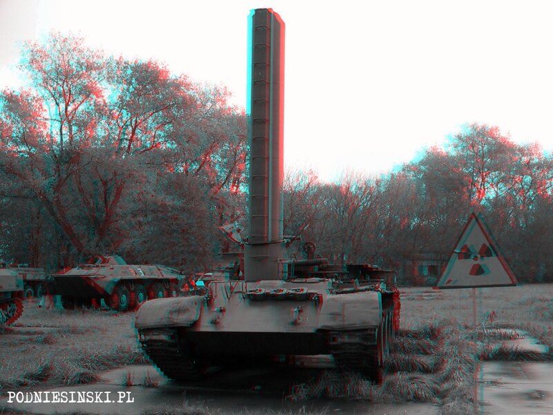 Military tank with radiation sign