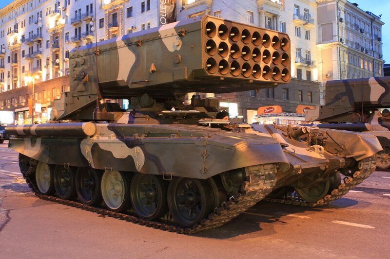Military tank with rocket launcher