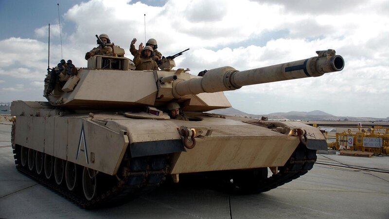 Military Tank with Soldiers — Tan