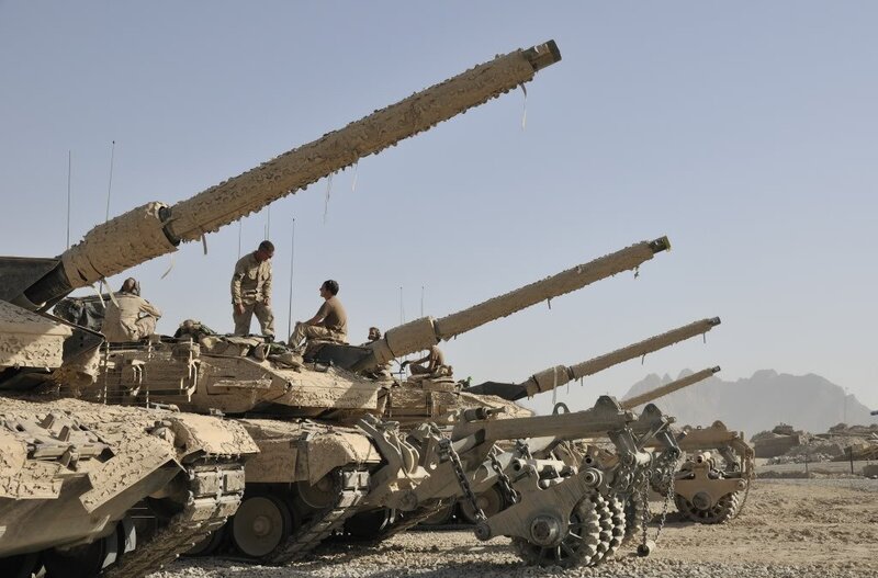Military tanks in desert