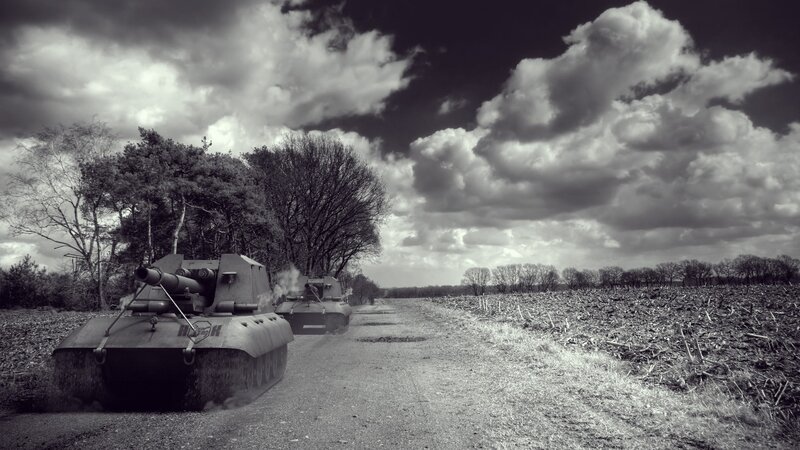 Military Tanks in Field — Black, Dramatic