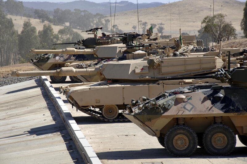 Military tanks in formation
